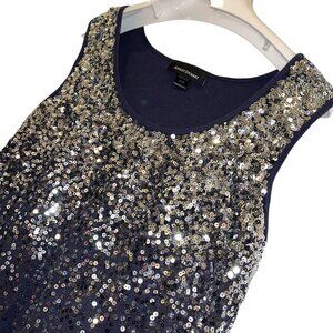 ashley stewart blue SWIFTIE all silver sequin ribbed tank top 18-20